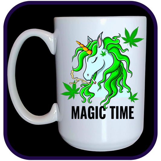 Magic Time Cannabis Smoking Unicorn - 15oz Ceramic Mug