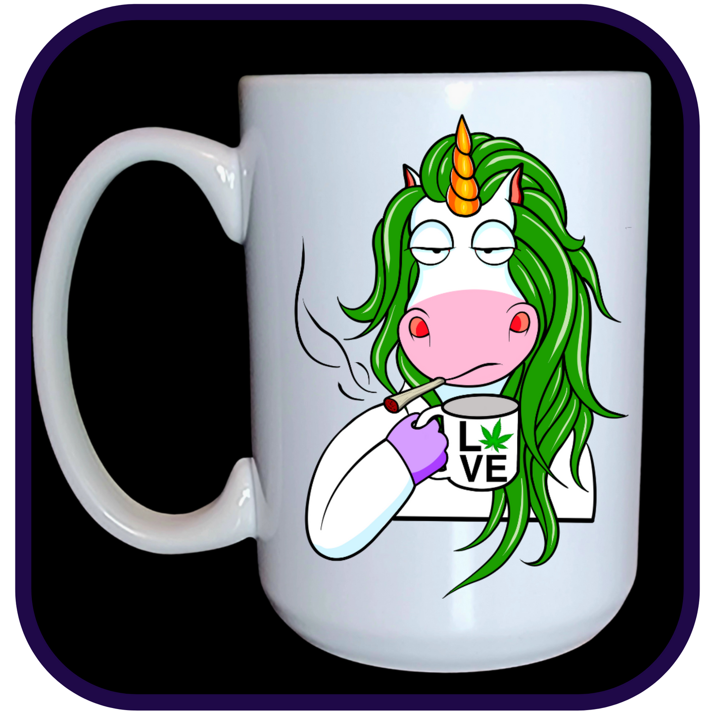 Cannabis Smoking Unicorn Love - 15oz Ceramic Mug