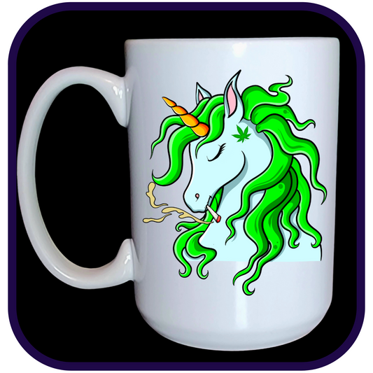 Cannabis Smoking Unicorn - 15oz Ceramic Mug