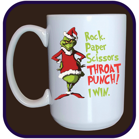 Grinch: Rock Paper Scissors Throat Punch - 15oz Ceramic Coffee Mug